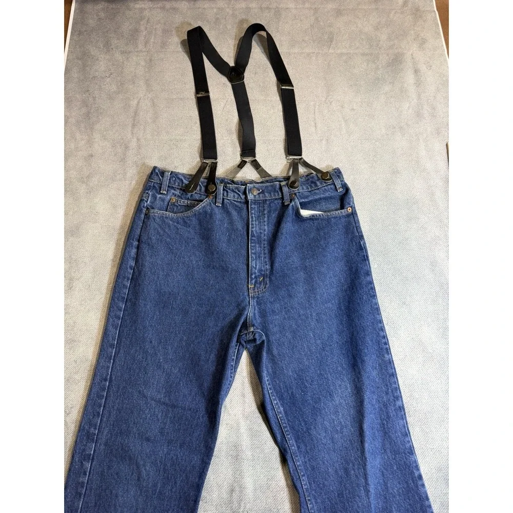 Vintage loggers Levi's Blue Cotton Denim Straight Jeans Men Suspender